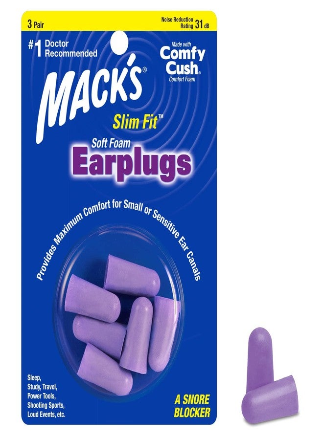 Mack's Slim Fit Soft Foam Earplugs, 3 Pair - Small Ear Plugs for Sleeping, Snoring, Traveling, Concerts, Shooting Sports & Power Tools | Made in USA - Image 1